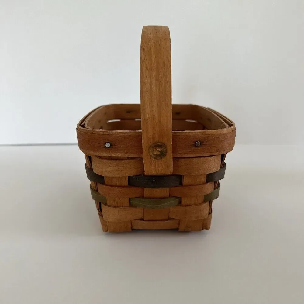 Longaberger Basket Vintage 1991 Green Weave Handle Small Farmhouse Country